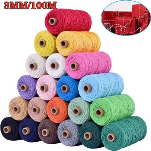 3mm*100m Macrame Rope Cotton Twisted Cord Colorful Hand Craft String Thread DIY Home Textile Cord for Party Wedding Decoration