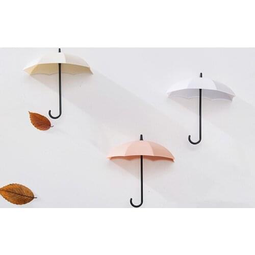 3pcs/set Fashion Wall Hook Key Hanger Nice Gift Mini Umbrella Shape Self-adhesive Nordic Style Home Decoration Multi Purpose