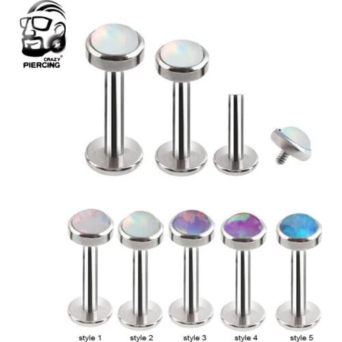 6/8/10mm Steel Internally Thread Opal Stone Ear Helix Tragus Barbell Piercing Opal Labret Stud Lip Rings Sexy Girls Jewelry 16g