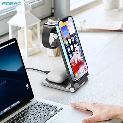 FDGAO 15W Qi Wireless Charger Fold Charging Stand for iPhone 12 11 Pro XR X XS Max 8 Samsung S20 S10 S9 USB C Phone Fast Charger