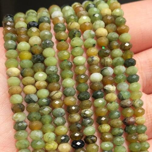 Natural Stone Beads Tiny Faceted Green Canada Jades Loose Rondelle Beads for Jewelry Making DIY Bracelet Charms Earrings 15
