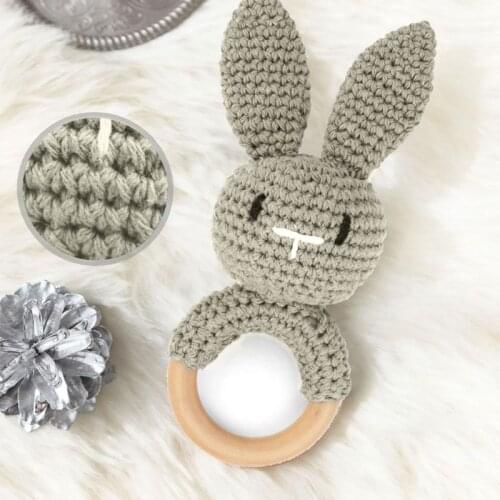 Baby Wood Teether Ring DIY Crochet Bunny Rattle Soother Bracelet Teething Molar GXMB