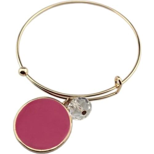 Trendy Expandable Wire Round Enamel Blank Monogram Bracelets & Bangles For Women Gold Bangle Femme Wholesale