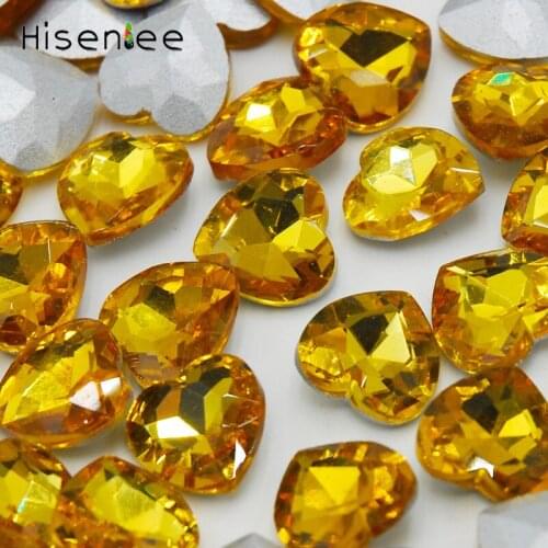 Hisenlee Topaz Clear Point Back Heart Shaped Crystal Glass Rhinestone For Home Evening Dress Jewelry Decoration Stone