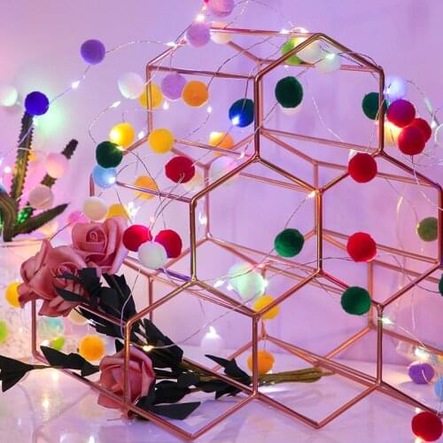 1M 2M 3M Cotton Pompom Balls Led String Lights Fairy Lights Garland Christmas Decorations for Home Outdoor Wedding Decor Battery