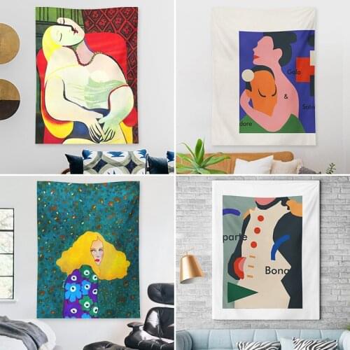 Boho Abstract Psychedelic Character Art Wall Tapestry Europen Style Psychedelic Design Wall Hanging Tapestries Home Decor