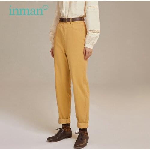 INMAN Autumn Casual Pants Women Retro Literary Style Bottoms Solid Color Loose All-Match Cotton Tapered Trousers