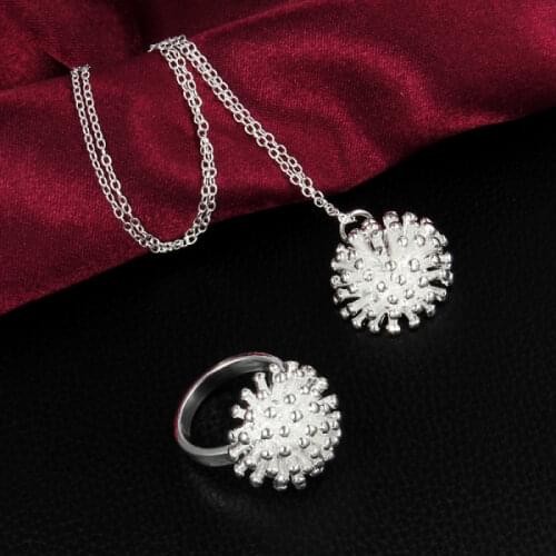 Popular brand 925 sterling Silver Fireworks Pendant necklace ring Jewelry set for women fashion charm classic wedding Party Gift