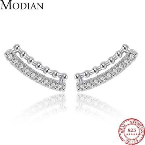 Modian Minimalism Bead Fashion Stud Earring 925 Sterling Silver Cubic Zirconia Elegant Earrings For Women Fine Jewelry Bijoux