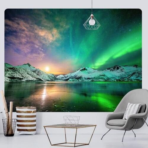 Night Northern Lights Psychedelic Scene Home Decor Tapestry Hippie Bohemia Decor Large Size Sofa Blanket Sheets
