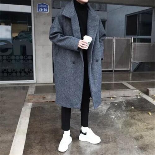 2021 New Winter Hot casual windbreaker fashion trendy loose version lapel double-breasted thick woolen mid-length mens coat