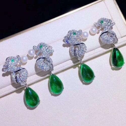 2020 New S925 Sterling Pearl Dangle Earrings With Waterdrop Green Zircon Earrings Vintage Women DIY Pearl Jewelry Gifts