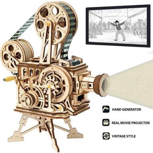 New DIY Model Building Kits Mechanical Model 3D Wooden Puzzle Film Projector Treasure Train Toys for Children LG/LK/AM