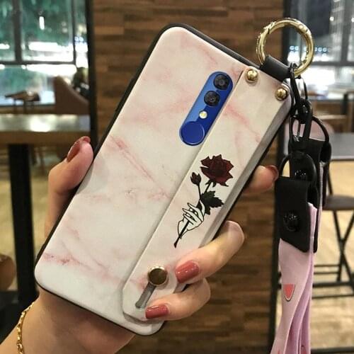 New Arrival Silicone Wrist Strap Phone Case For Alcatel 3 2019 Flower Series Waterproof Dirt-resistant TPU Phone Holder Lanyard