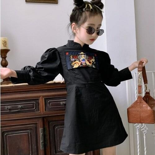 2021 Spautumn Girls Fashon Puffy Sleeve Dress Baby Kids Children Clothes