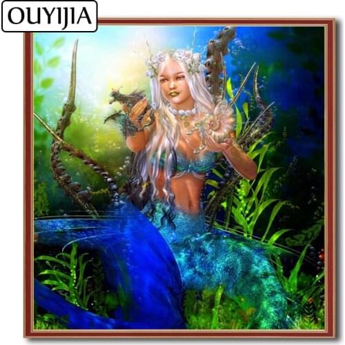 OUYIJIA Atr Oil Mermaid Beautys 5D DIY Diamond Painting Bird Square Embroidery Mosaic Diamond Rhinestone Home Decoration Gift