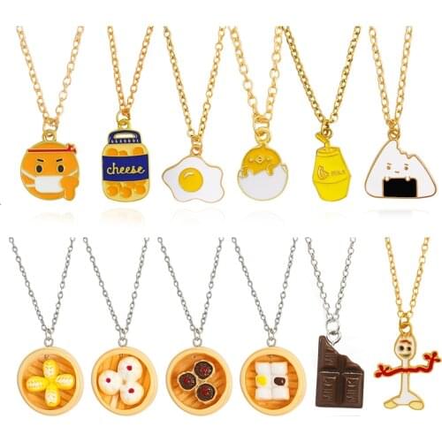 Food and Drink Necklace Egg Sushi Cheese Chocolates Desserts Bun Pendant Necklace Friendship Jewelry Birthday Gifts For Kids