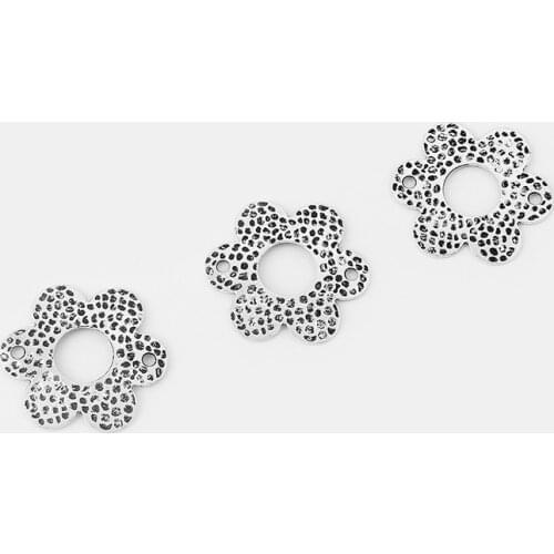 10PCS Vintage silver Color Hollow Flower Pendant for Necklace Jewelry Making 40*37mm Earring Connector Charms Findings accessory