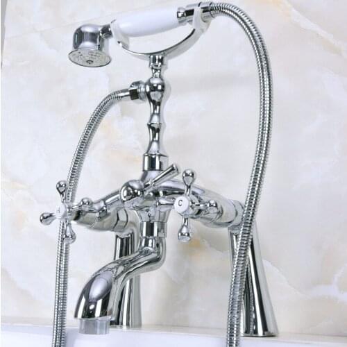 Polished Chrome Brass Deck Mounted Bathroom Clawfoot Bathtub Mixer Tap With Hand Shower Head Bath & Shower Faucet Lna121