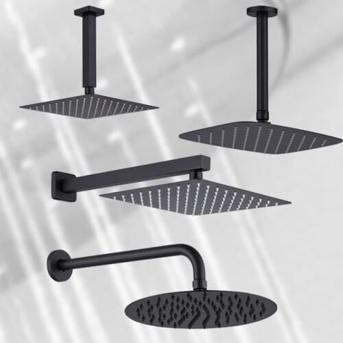 Overhead Wall Ceiling Mounted Shower Arm Top Head Shower Matt Black Rainfall Bathroom Big Square Round Oval Oval Indoor Outdoor