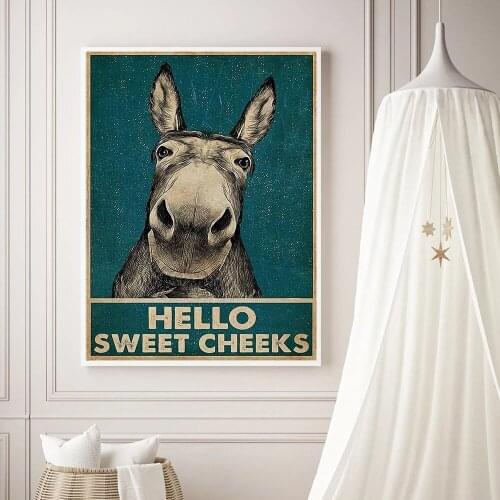 Home Decor Prints Painting Funny Donkey Hello Sweet Cheeks Quote Pictures Wall Art Modular Canvas Modern Poster For Living Room