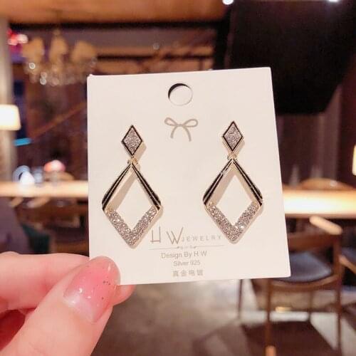 Simple Geometric Earrings Sector Rhinestone Dangle Earrings Stylish Rectangle Shiny Earring for Women Jewelry Accessories Gift