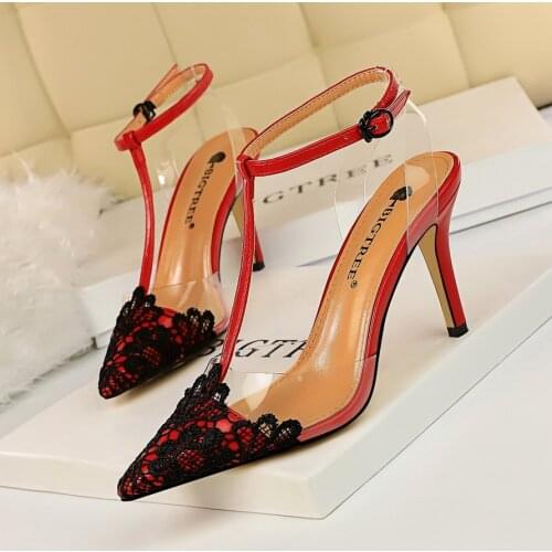 New Fashion Banquet Transparent Barefoot Women Shoes Stiletto High Heel Lace Pointed T-strap Sandals High Heels Women Sandals