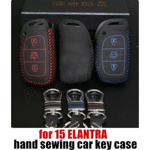 Only Red New style Case fit for HYUNDAI 15 ELANTRA car key case genuine quality leather Hand sewing car key cover free shipping