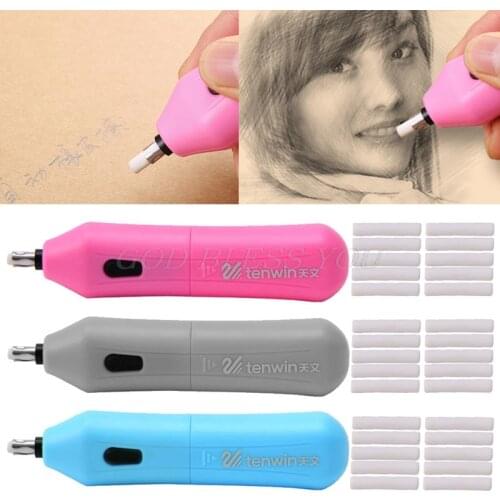 Handy Electric Eraser Kit Battery Operated Automatic For Pencil With 10 Refills Drop Shipping