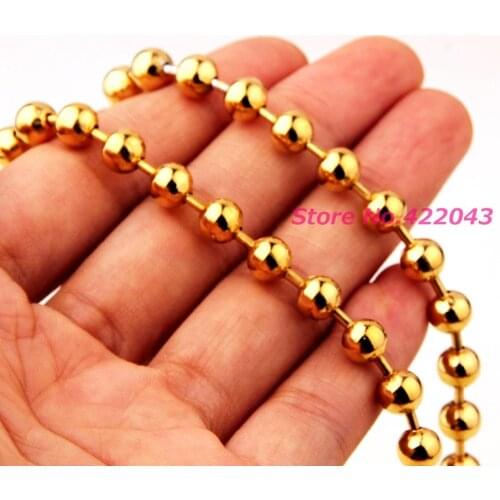 High Quality 6mm wide 316L Stainless Steel Gold color Ball Beads Link Chain Mens Womens Necklace 7-40" Choose