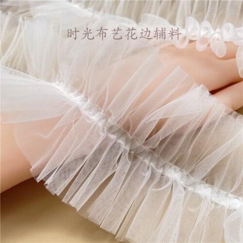 10CM Wide White Mesh Fringed Lace Elastic Ruffle Trim Ribbon Women Dress Collar Skirts Splicing Material Sewing Tassel Decor
