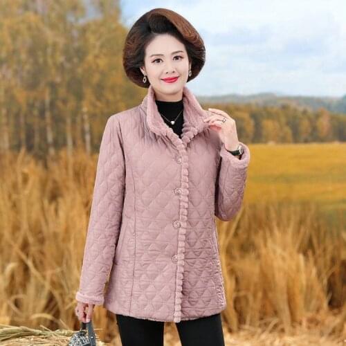 Women 2021 Autumn Winter Mid-aged Cotton Padded Coats Lady Warm Loose Oversize Outwear Female Mom Casual Light Short Jacket C116