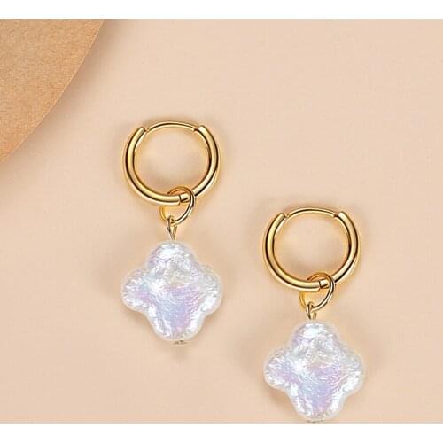 ELESHE 925 Sterling Silver Hoop Earrings Women Lucky Clover Pearl Drop Earrings Gold/Silver/Rose Gold Female Jewelry Wholesale