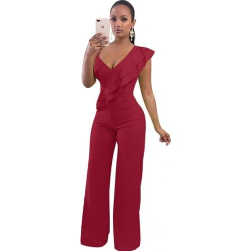 FengTingFengTing Summer Fashion Womens Trade New European And American Sexy Side Shoulder Flounce Womens Jumpsuit