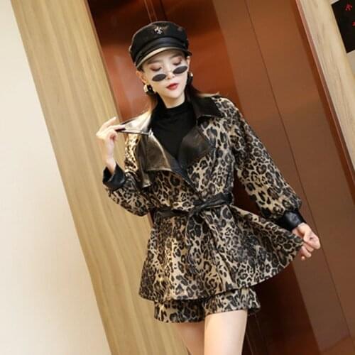 Plus Size M-6XL Suit women coat 2020 New spring Leopard Fashion Suit Women Loose Shorts + Jacket 2 Pieces Sets Female Sets