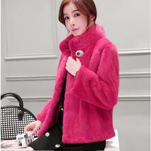 Winter womens jacket faux Mink Fur coat long sleeve thicken warm Imitation fur parkas slim single button fashion outwear L1518