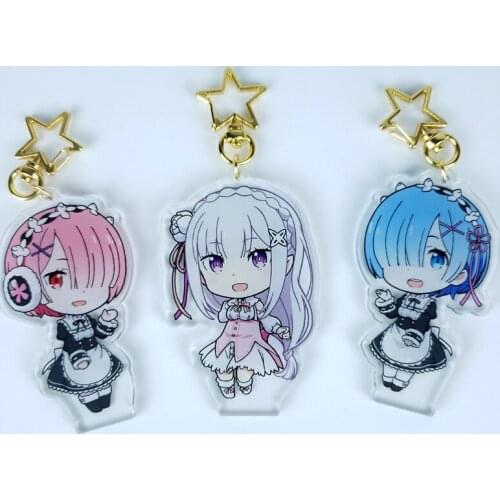 1pcs Anime Re:Life in A Different World from Zero Ram Rem Printed Acrylic Keychain Pendant Cosplay Prop Decor Keyring Boy Girl