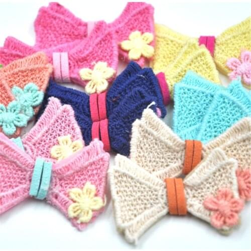 10PCS Fabric Crochet Flowers Bows Appliques Winter Deco Lots Mix A298