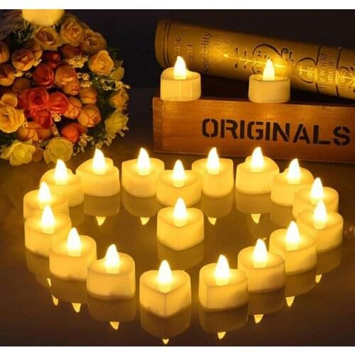 12pcs Romantic LED Tea Light Love Heart Shaped Flickering Electronic Candle Night Light for Wedding Party Valentine Decoration