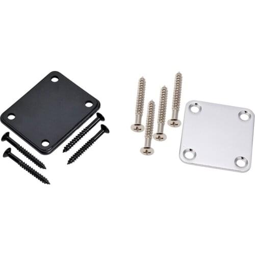 2 Set Electric Guitar Neck Plate with Screws for Strat Tele Guitar Precision,Jazz Bass Replacement - Chrome & Black