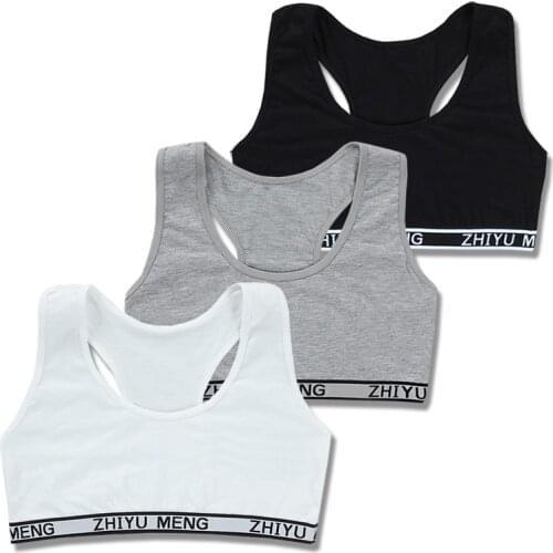 3 Pcs/Lot Cotton Puberty Training Girls Letter Bras Kids Tops Tank Girls Students Underwear Bras Children for 8-18 Years Old
