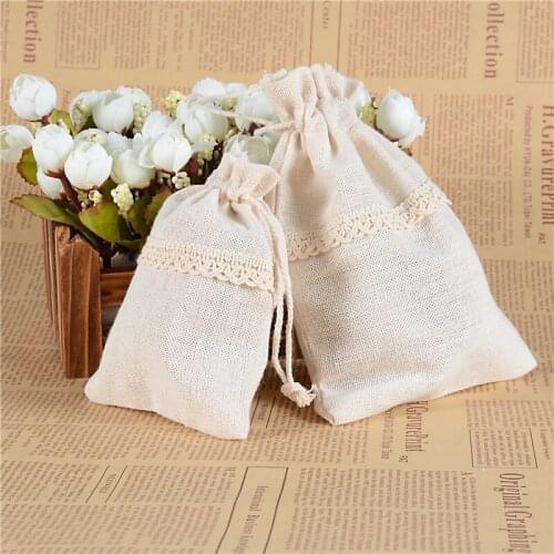 50pcs Pure lace and flax pocket gift jewelry packaging storage bags ziplock zip lock package