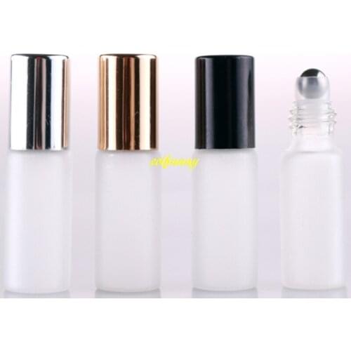 500pcs/lot 17*57mm Essential Oil Matte Bottles 5ML Frosting Glass Roll On bottle With Stainless Steel Roller Ball