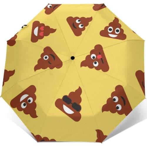 Automatic Umbrella Rain Women Three-folding Umbrella Cartoon Poop Illustration Windproof Umbrella Female Waterproof parasol