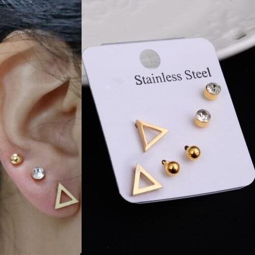 Stainless Steel New 6 Style Stars Moon Exquisite Fashion Simple Stud Earrings For Women Triangle Cross Jewelry Accessories