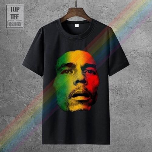Brand Cotton Men Clothing Male Slim Fit T Shirt Bob Marley Face Rasta Tri Color Adult MenS Black T Shirt