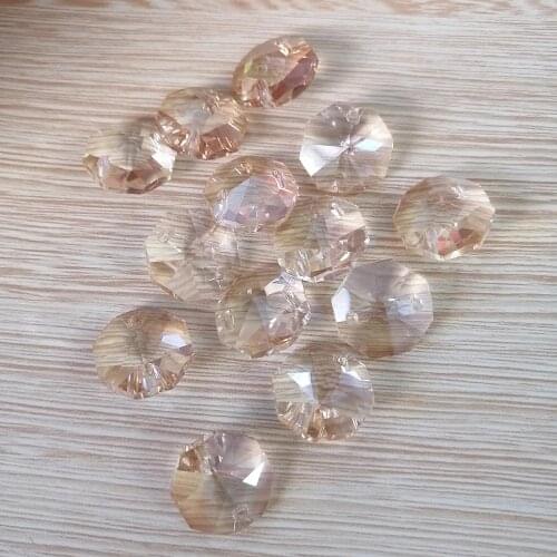 Camal 20pcs Champagne 14mm Crystal Octagonal Loose Bead Two Holes Prisms Chandelier Lamp Parts Wedding Centerpiece