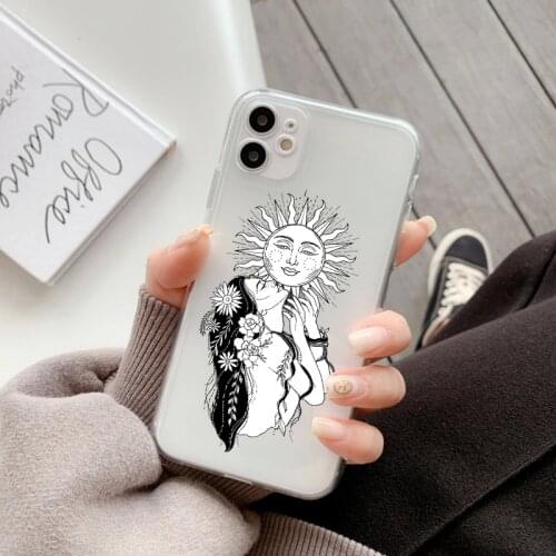 Cartoon Sun Girl Art Phone Case For iPhone 7 8 Plus SE2020 11 12 Pro Max X XR XS Max Bumper Soft Transparent Back Cover Coque