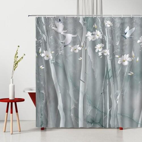 Flowers Shower Curtain Tree Bird Squirrel Butterfly Animal Machine Washable Bathroom Decor Home Bath Hanging Curtain With Hook