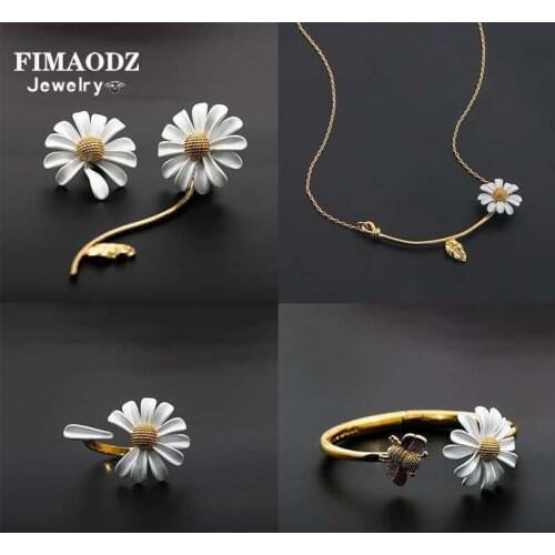 FIMAODZ High Quality Daisy Bridal Jewelry Sets For Women Trendy Flower Necklace/Earrings/Ring/Bracelet Party Wedding Jewelry Set